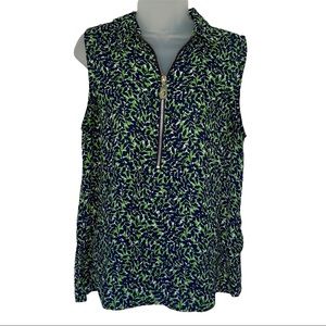 Michael Kors Half Zip Green Sleeveless Tank Blouse Leaves Office Career Work